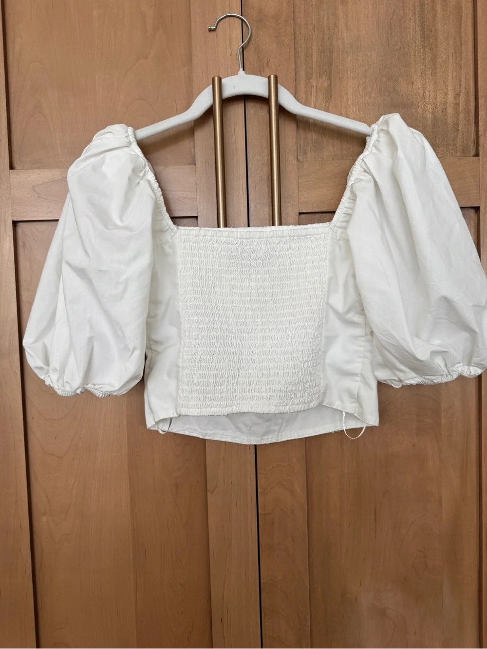 Abercrombie & Fitch White cotton Puff Sleeve Square Neck Crop Top